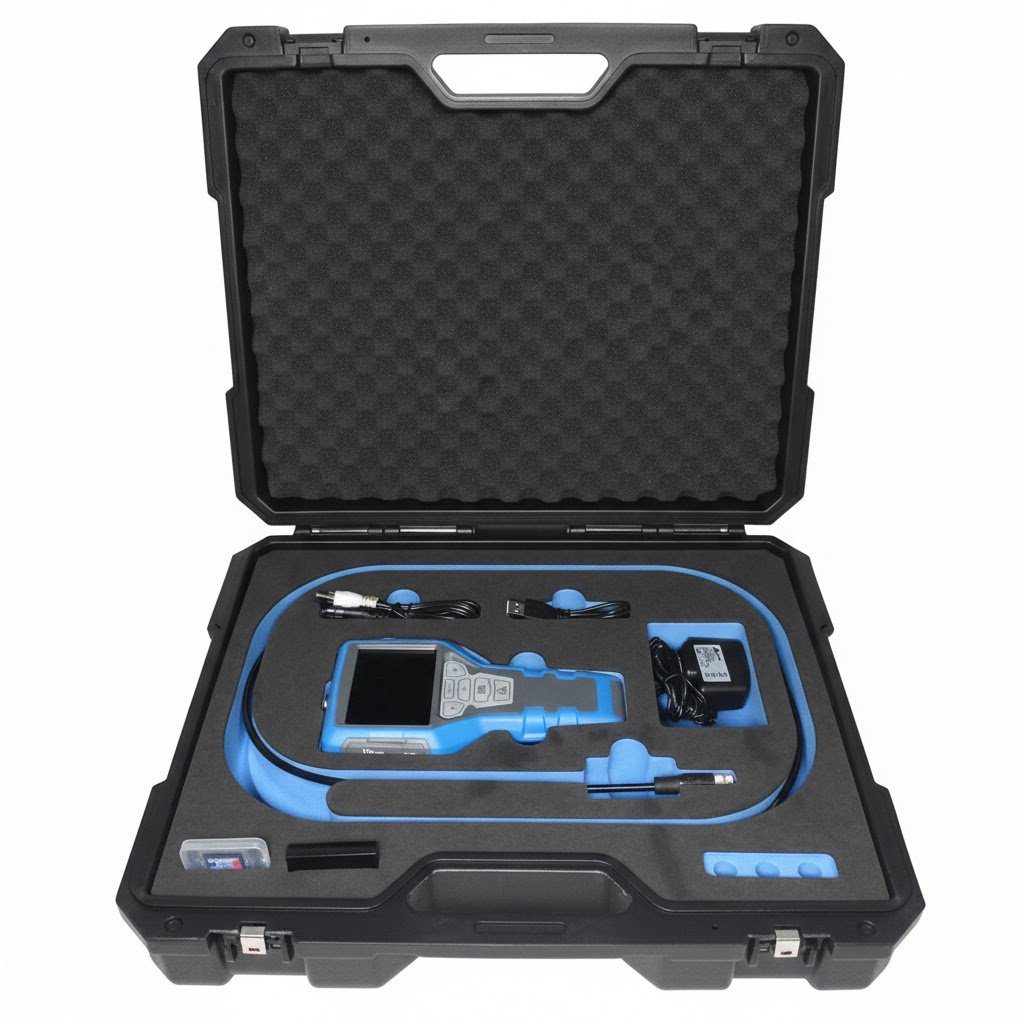 TX101 Industrial Videoscope series kit in a heavy-duty protective carrying case with accessories.